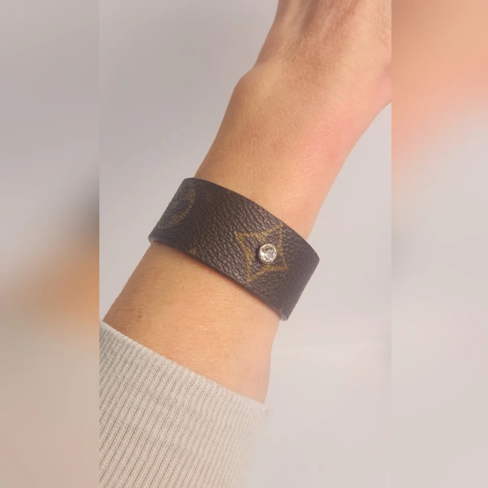 Louis Vuitton Brown Monogram Canvas Leather Bracelet with Crystal Embellishments